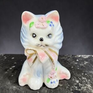 Vintage Josef Originals California Fluff Blue Kitten Figurine Whimsical Ceramic
